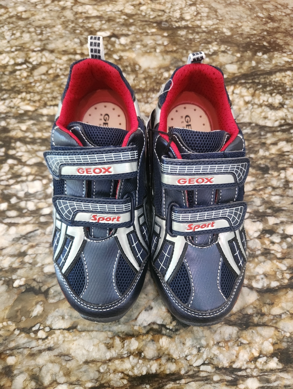 Geox Kids Navy and Red Hook-and-Loop Sport Sneakers